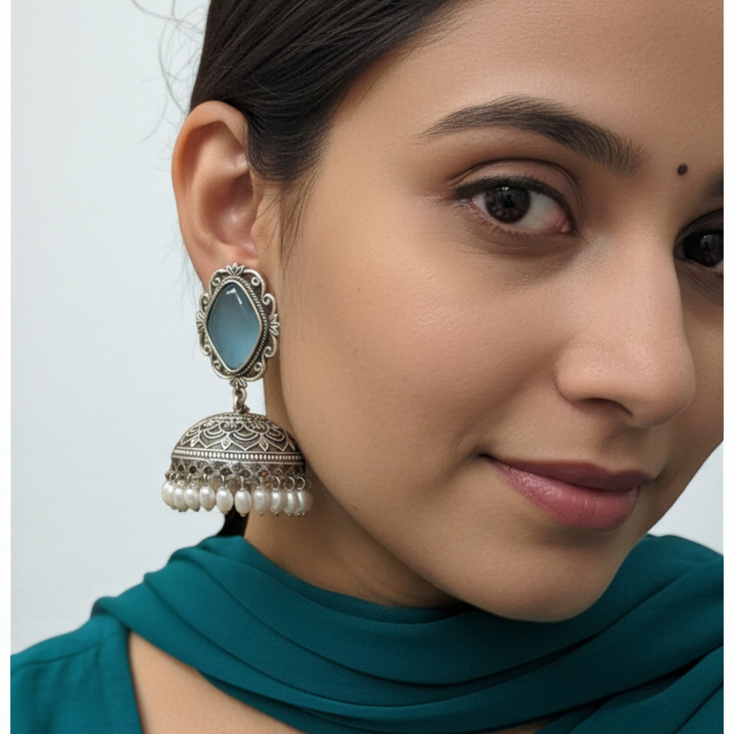 Prerna Embellished Oxidised Jhumka Statement Earrings