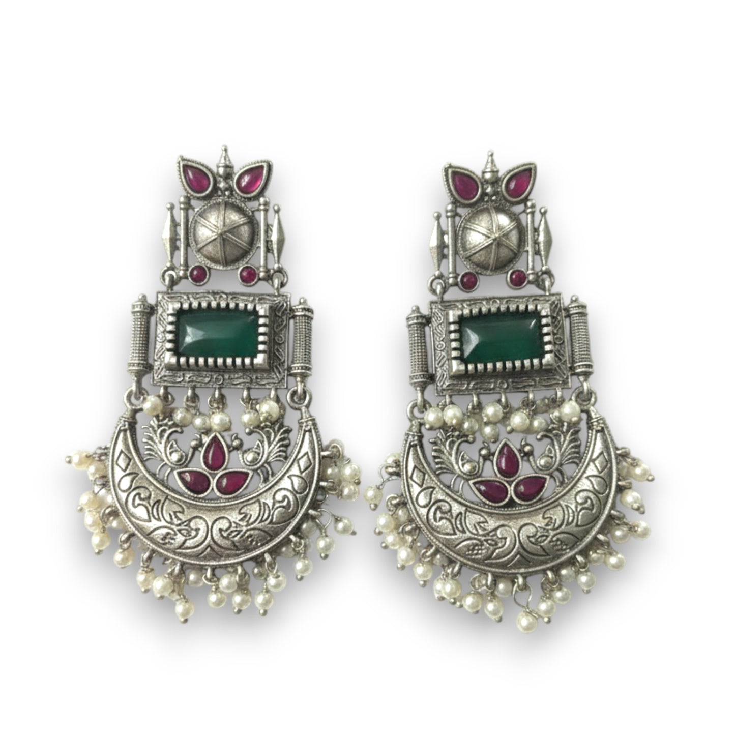 Sagarika Embellished Oxidised Silver Coated Jhumka