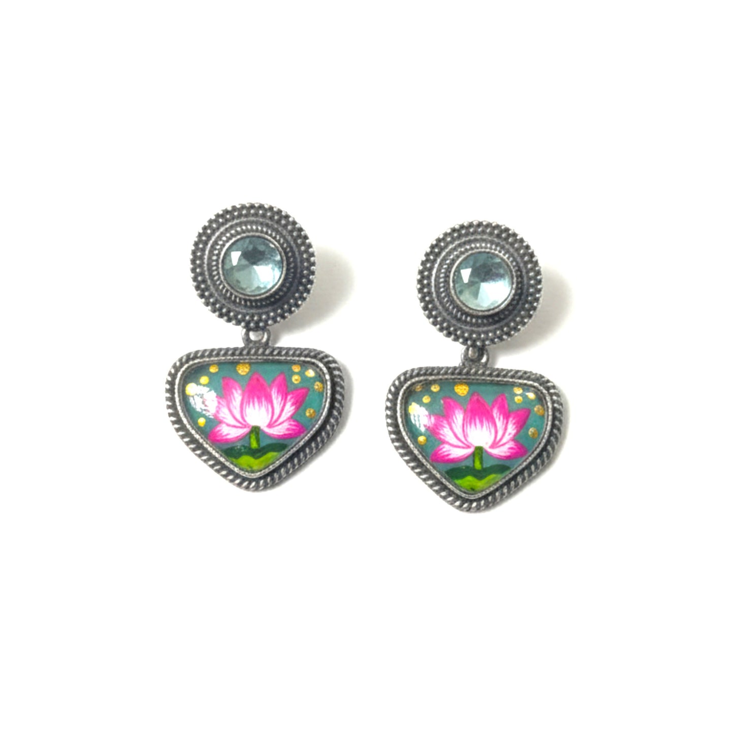 Visvadipti Handpainted Embellished Oxidised Jhumka Statement Earrings