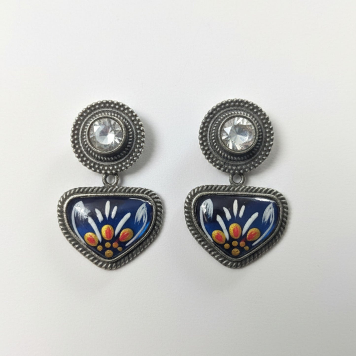 Visvadipti Handpainted Embellished Oxidised Jhumka Statement Earrings