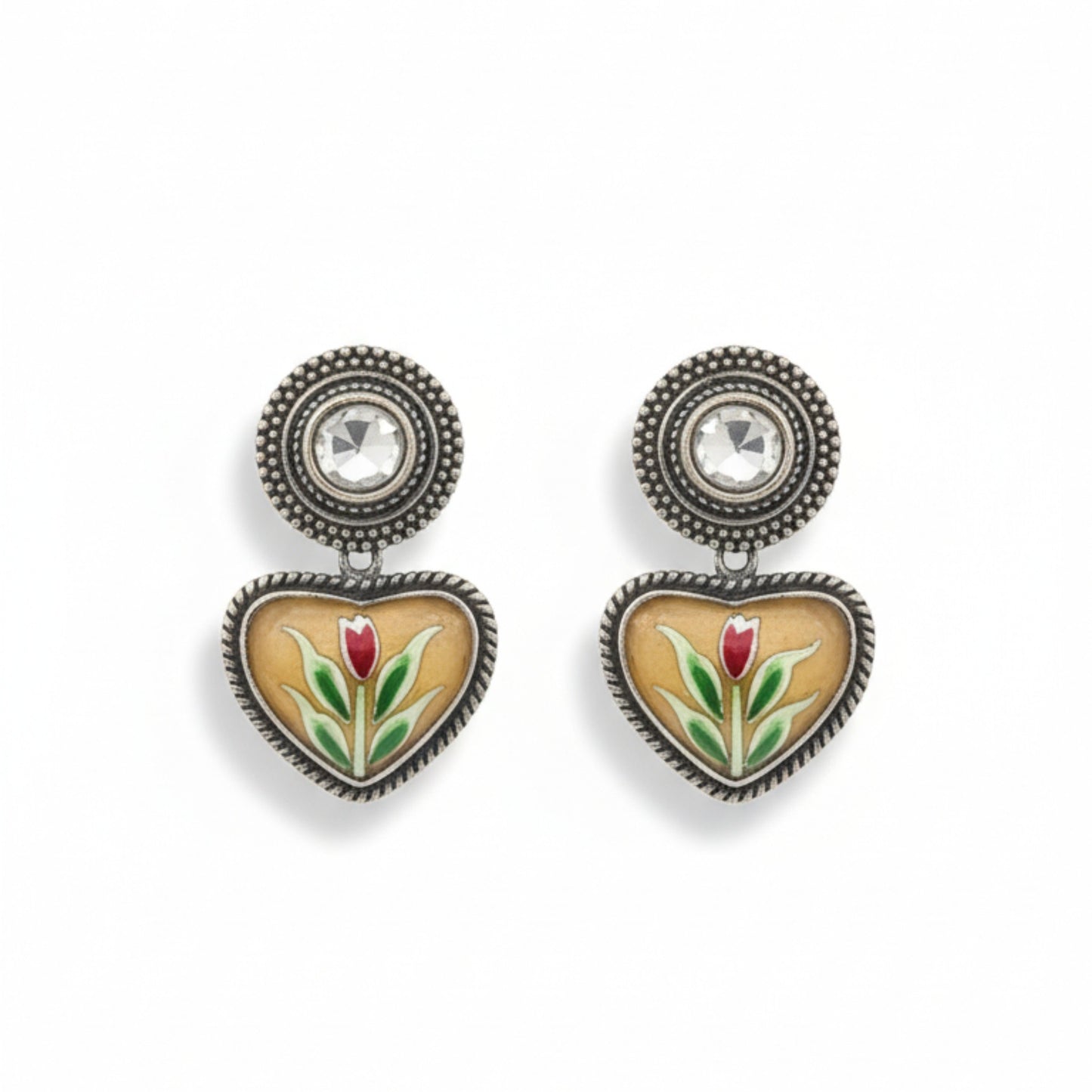 Visvadipti Handpainted Embellished Oxidised Jhumka Statement Earrings
