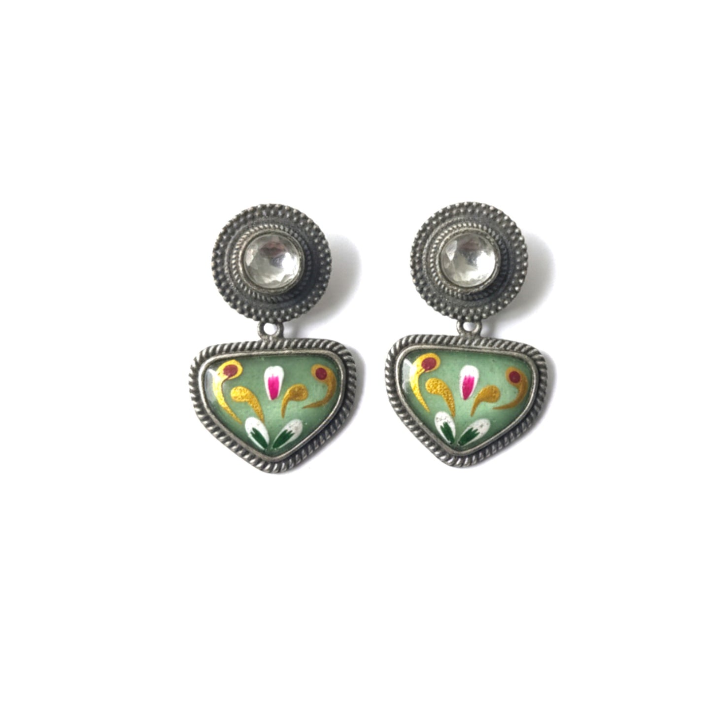 Visvadipti Handpainted Embellished Oxidised Jhumka Statement Earrings