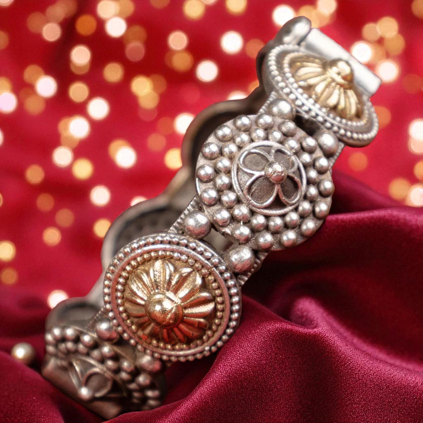 Dual Tone Silver Oxidised Akshara Kada Antique Handcrafted Bangle With Screw Opening