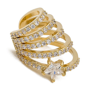 Cubic Zirconia Studded Spiral Openable Ear Cuff Earrings