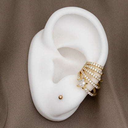 Cubic Zirconia Studded Spiral Openable Ear Cuff Earrings