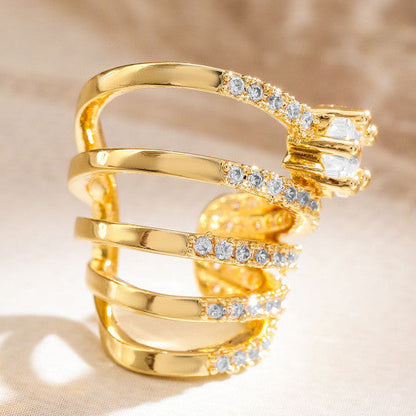 Cubic Zirconia Studded Spiral Openable Ear Cuff Earrings