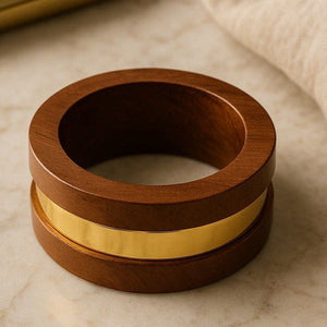 Glossy Gold Strip Wooden Cuff Bangle