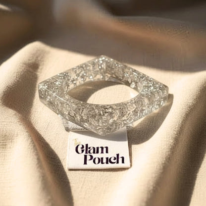 Silver Flake Clear Square Resin Bangle