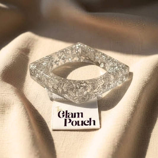 Silver Flake Clear Square Resin Bangle