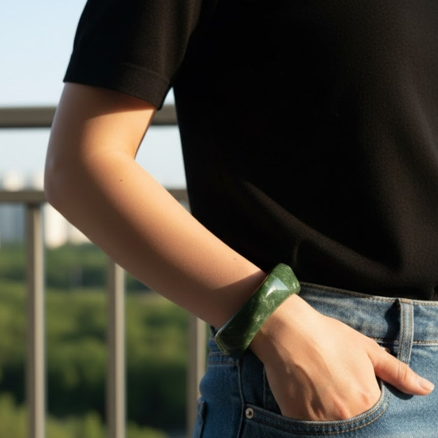 Jade Green Marble Wave Resin Bangle