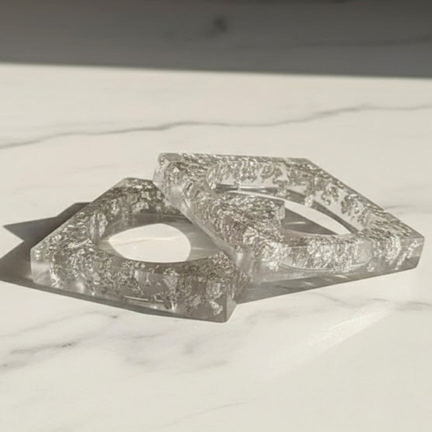 Silver Flake Clear Square Resin Bangle