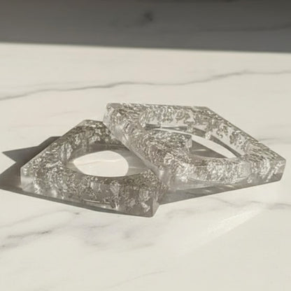 Silver Flake Clear Square Resin Bangle