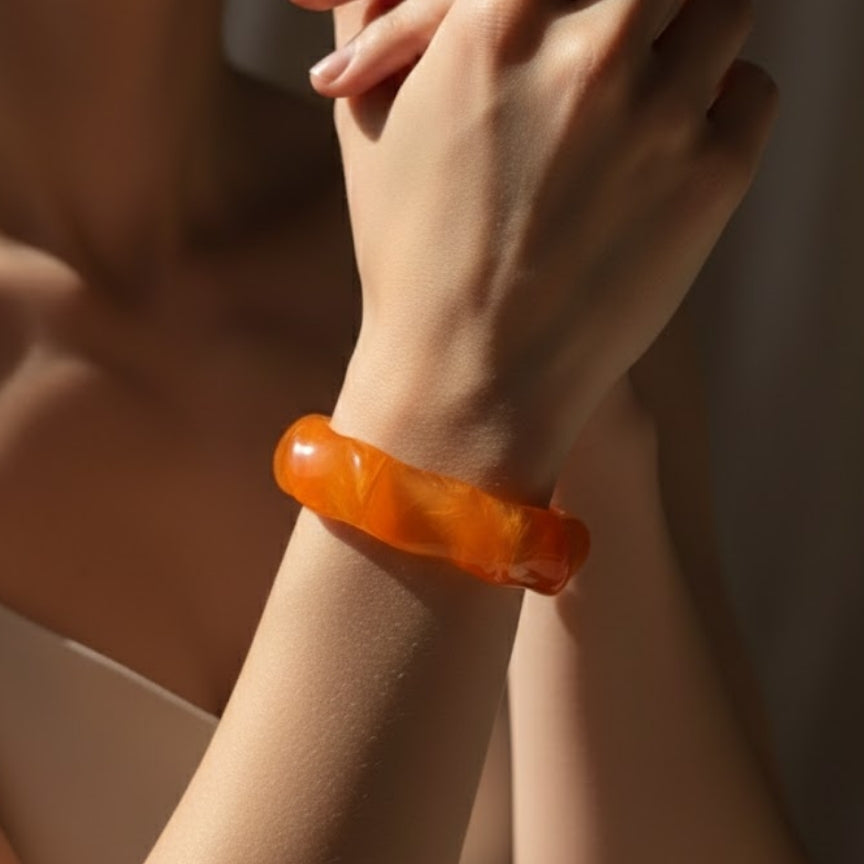 Tangerine Orange Ripple Resin Bangle