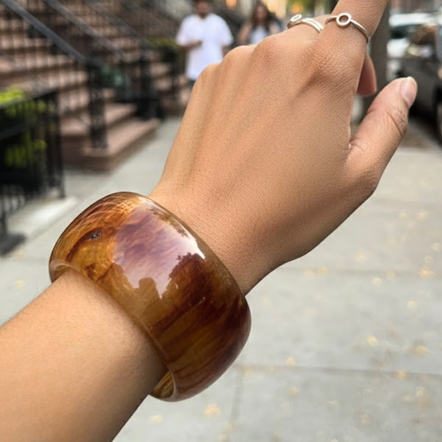 Caramel Brown Luxe Statement Resin Bangle- Thick