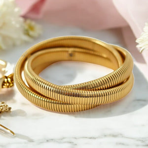Triple Layer Interlocken Snake Coil Elastic Bangle Bracelet