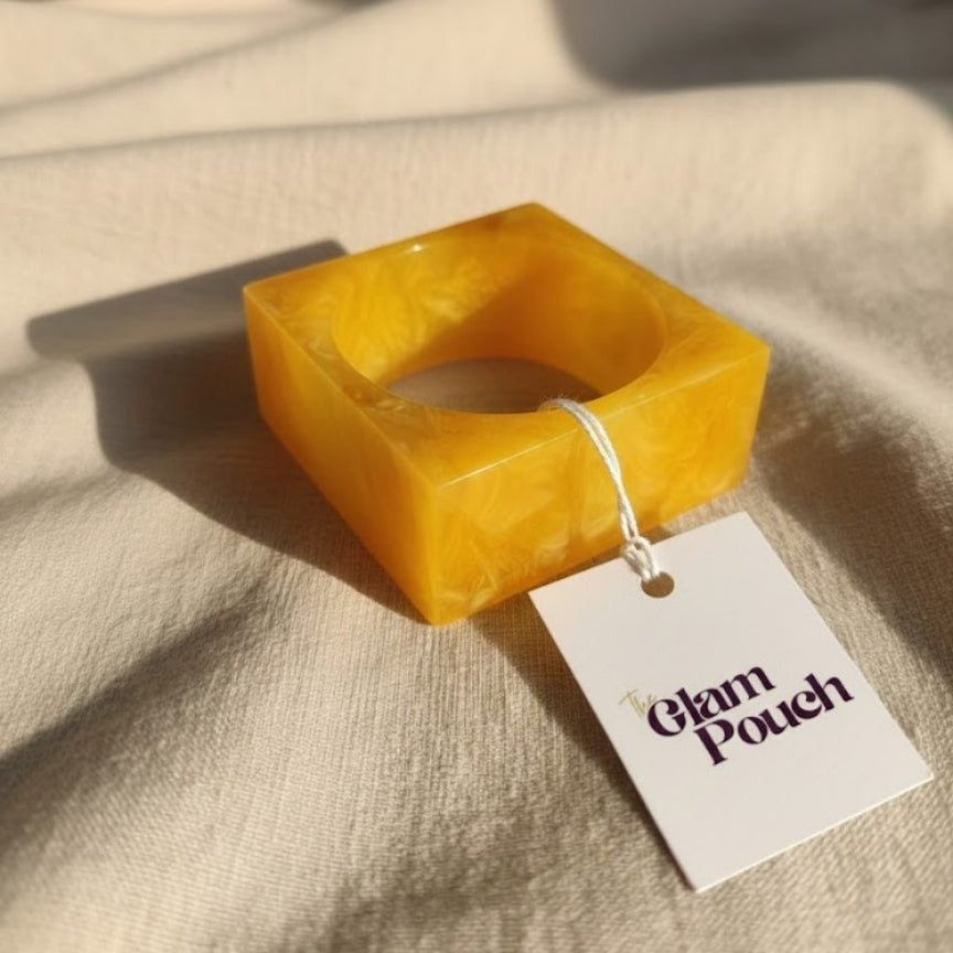 Marigold Yellow Marble Square Resin Bangle