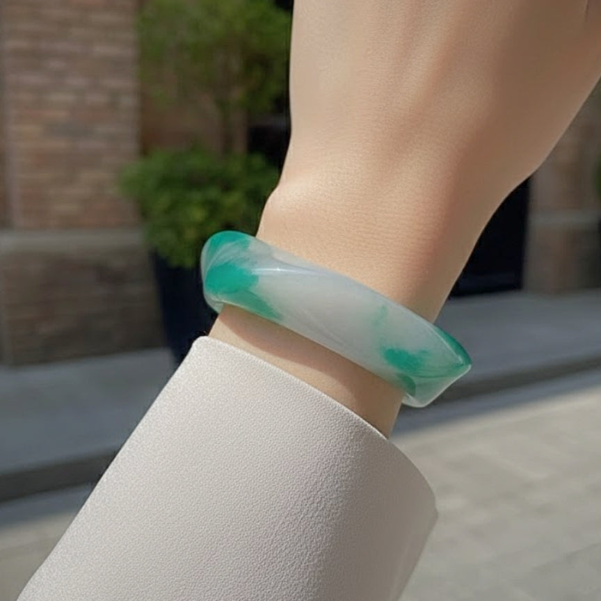 Frosted Mint Wave Resin Bangle
