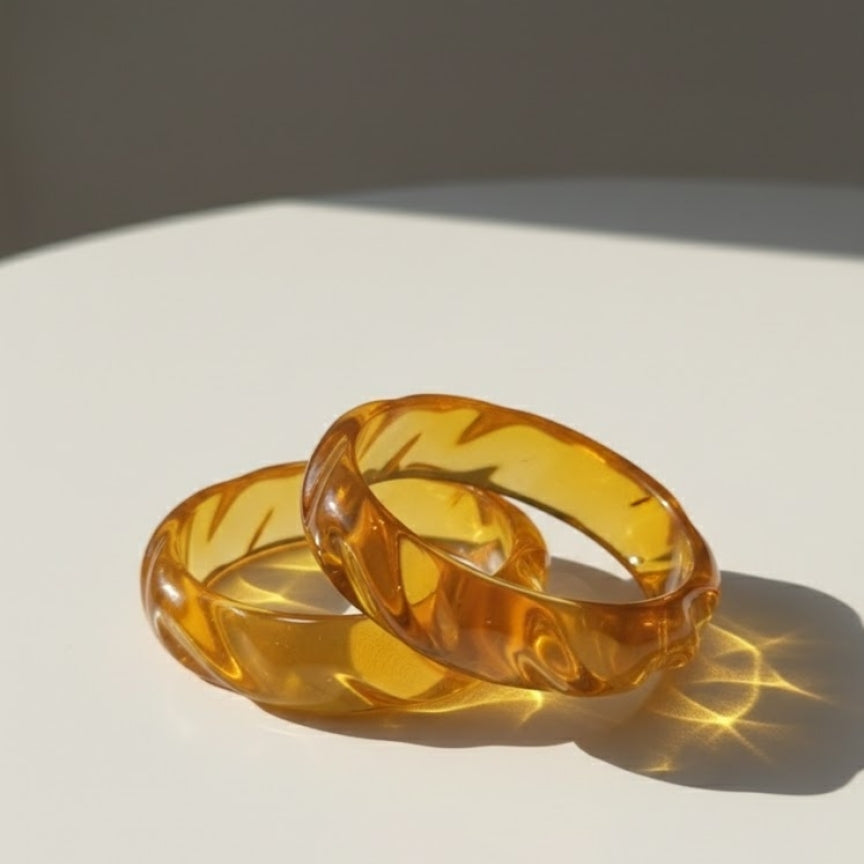 Yellow Honey Carve Crystal Resin Bangle
