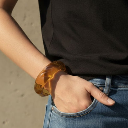 Yellow Honey Carve Crystal Resin Bangle