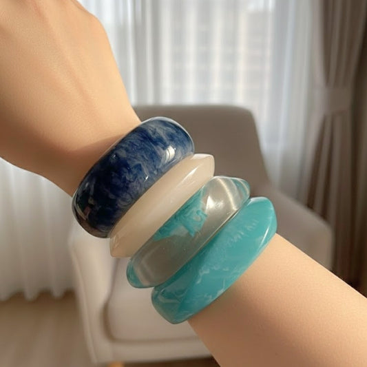 Ocean Blue & Teal Marbled Resin Bangle Stack