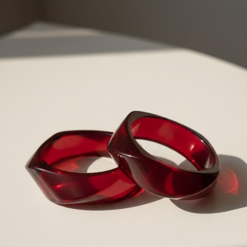 Cherry Red Crystal Wave Resin Bangle