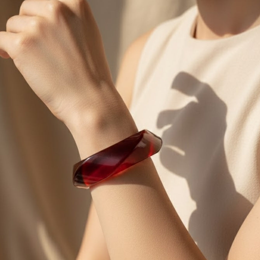 Cherry Red Crystal Wave Resin Bangle