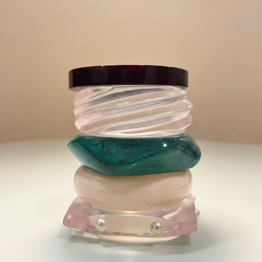 Elevated Marbled & Clear Pearl Resin Bangle Stack