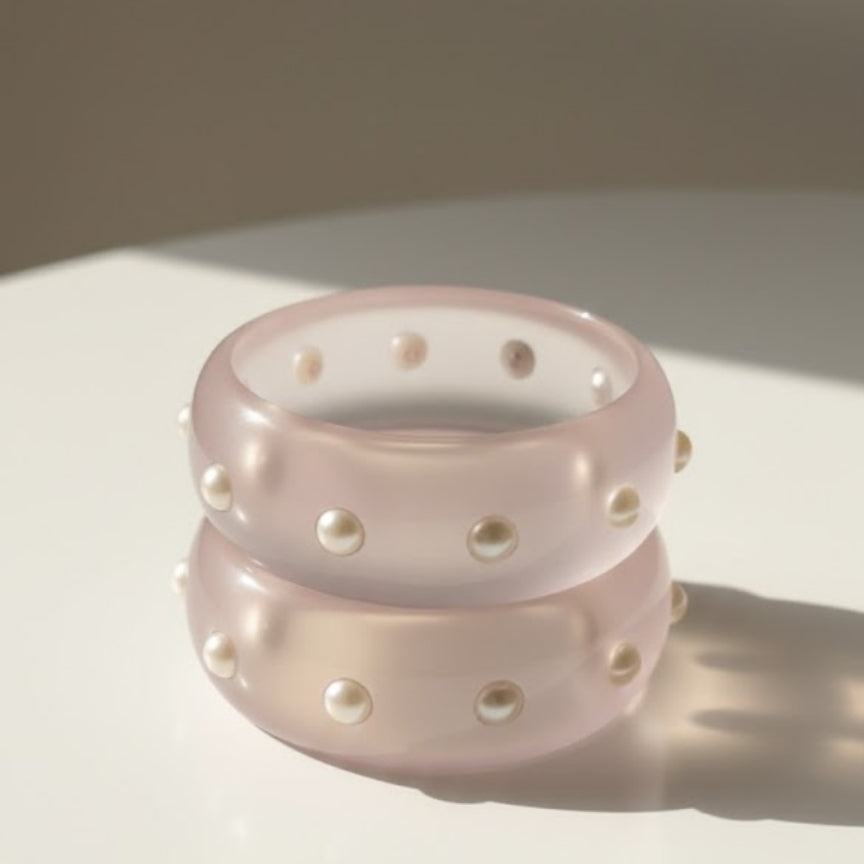 Blush Pearl Frost Round Resin Bangle