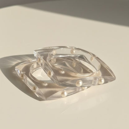 Blush Pearl Frost Square Resin Bangle