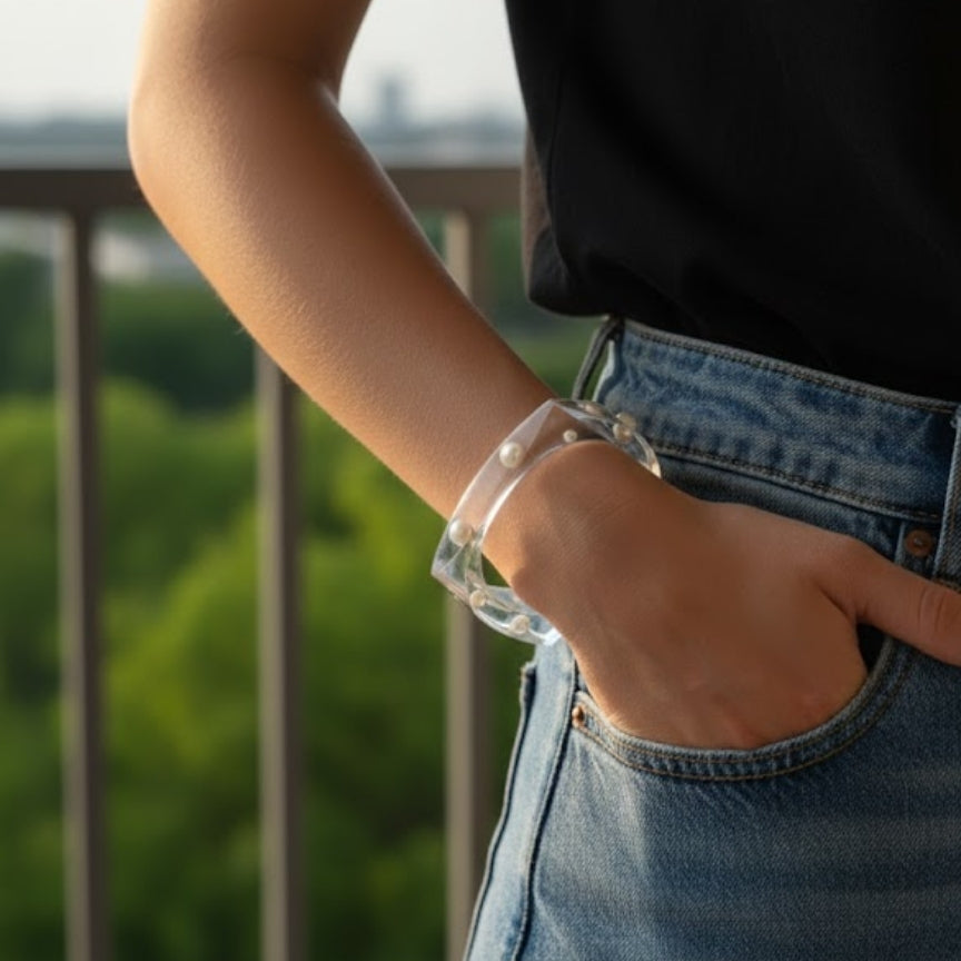 Blush Pearl Frost Square Resin Bangle