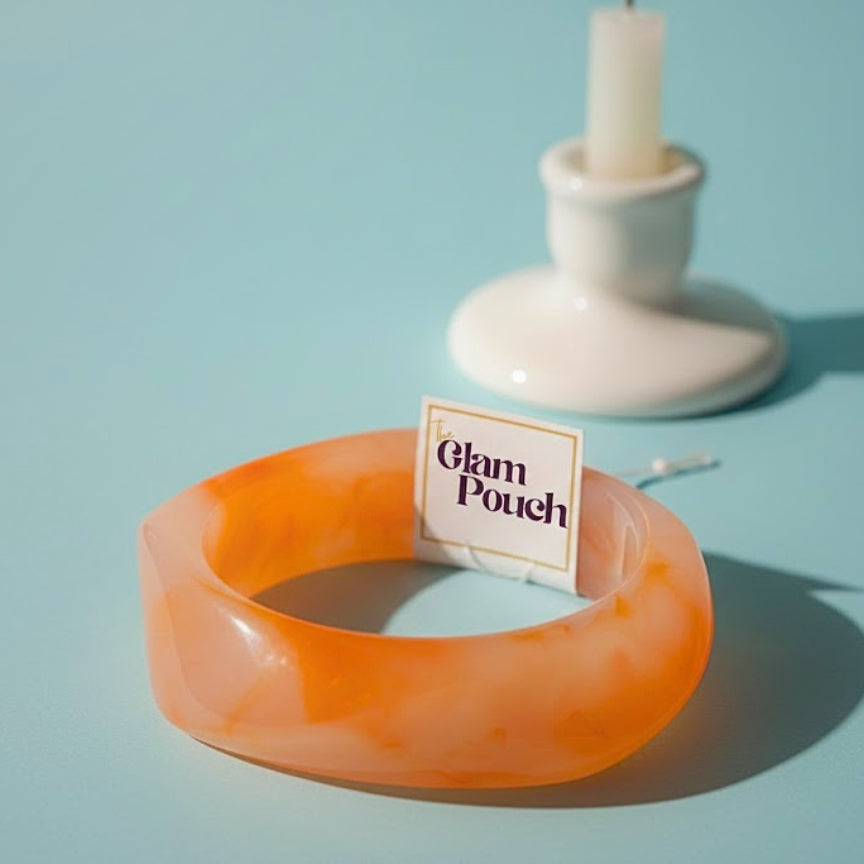 Tangerine Orange Marble Wave Resin Bangle