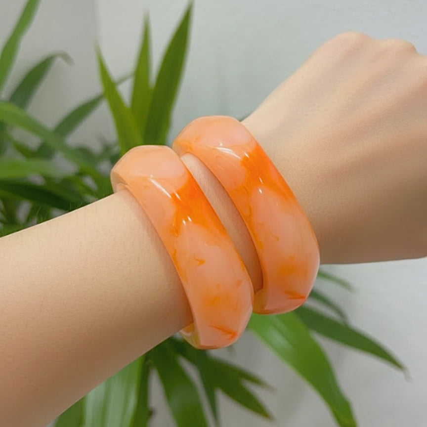 Tangerine Orange Marble Wave Resin Bangle