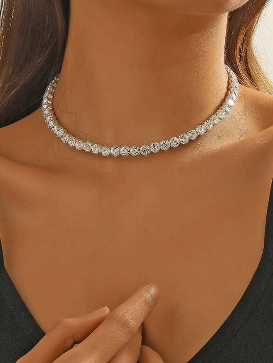 Classic Silver Cubic Zirconia Choker Necklace
