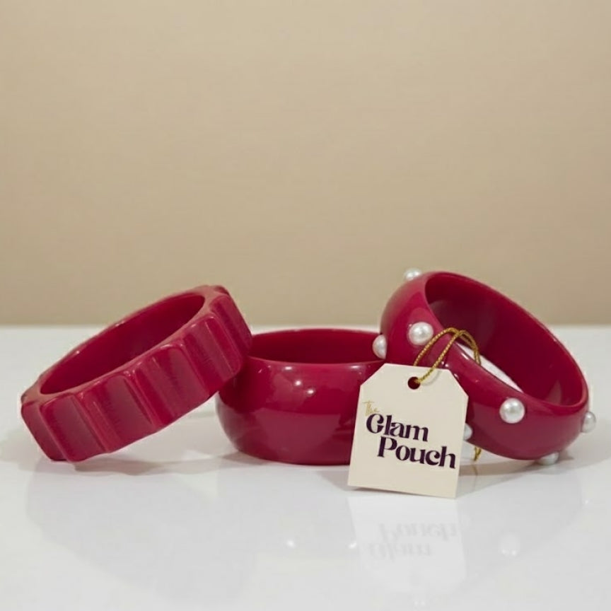 Glam Hot Pink Resin Bangle Stack with Pearl Accents