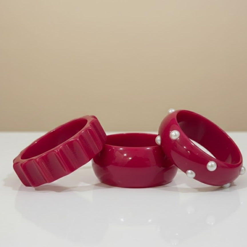 Glam Hot Pink Resin Bangle Stack with Pearl Accents