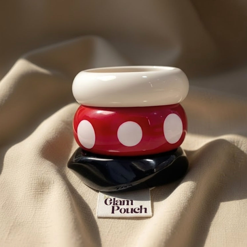 Vintage Vibe Red Polka Dot Statement Bangle Set