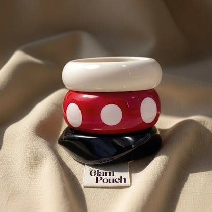 Vintage Vibe Red Polka Dot Statement Bangle Set