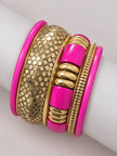 Gold-Tone Pink Enamel Bangle Stack for Women