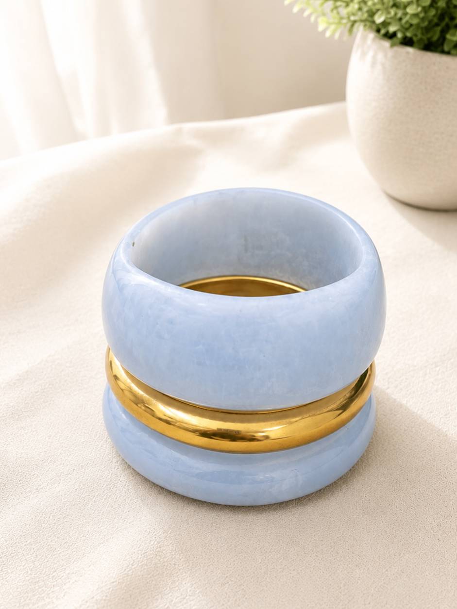 Blue Resin & Gold-Tone Bangles Set of 3