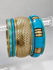 Turquoise Gold-Tone Brass Bangle Stack for Women