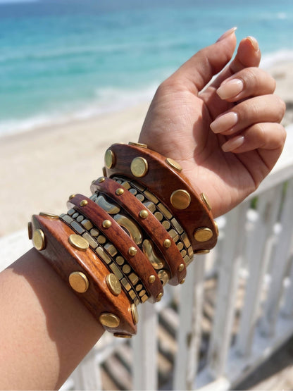 Shell Handmade Red Wooden Bangle