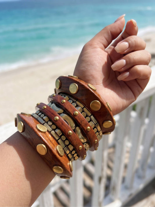 Shell Handmade Red Wooden Bangle