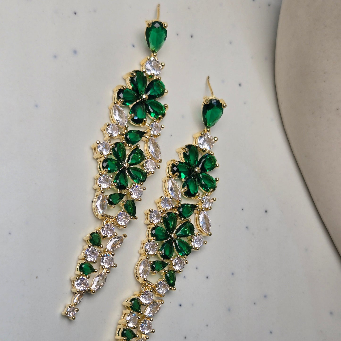 Royal Green Crystal Drop Earrings