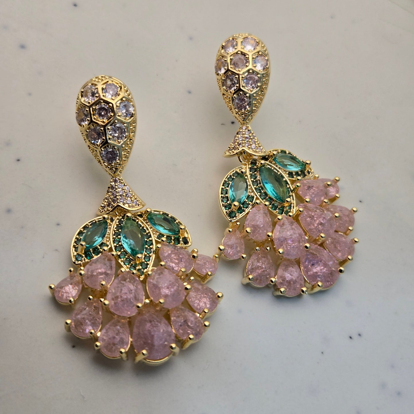 Gilded Rose Quartz & Emerald Crystal Floral Drops