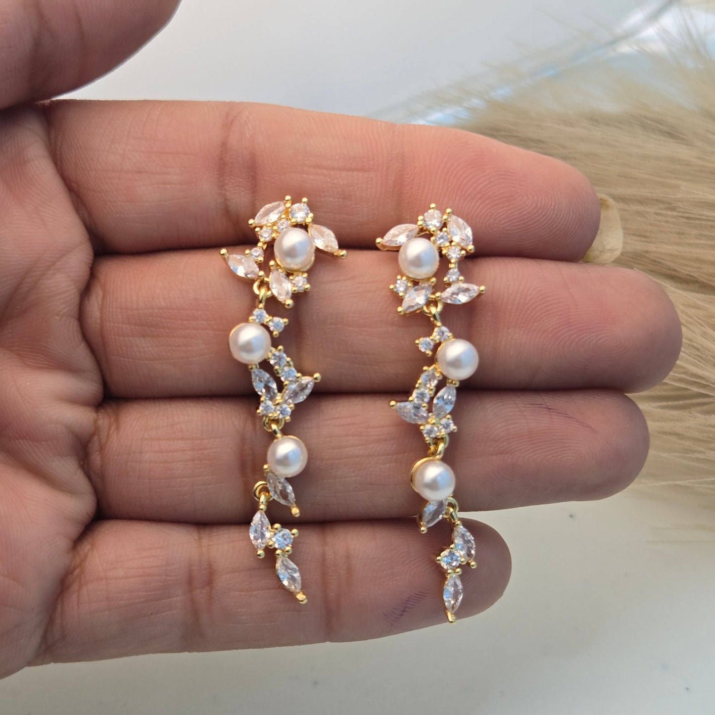 Gilded Pearl & Marquise Crystal Vine Climbers