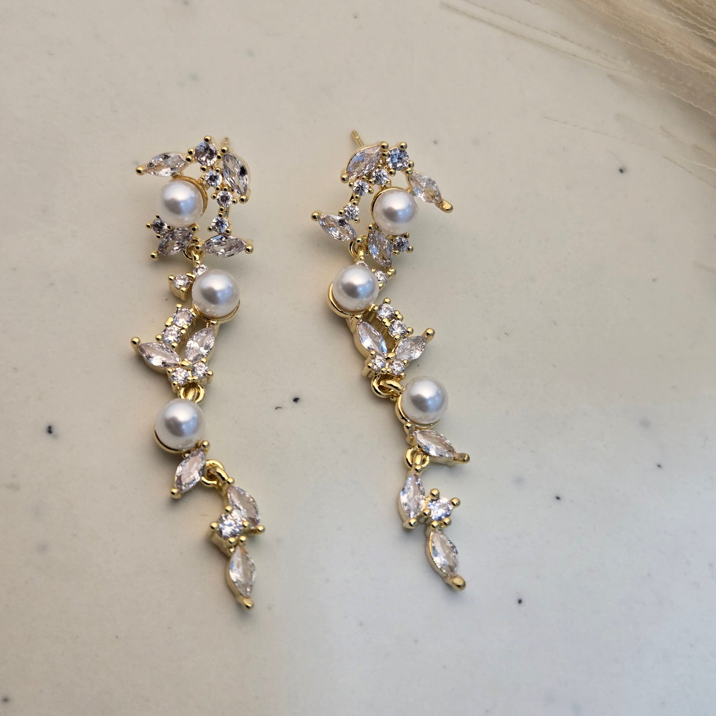 Gilded Pearl & Marquise Crystal Vine Climbers