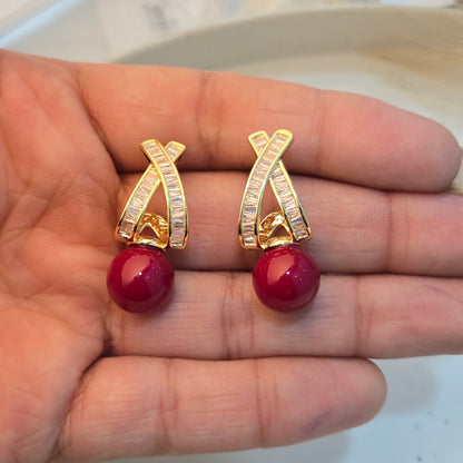 Ruby Aura Pearl Drop Earrings