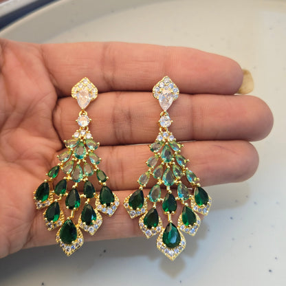 Gilded Emerald & Mint Crystal Waterfall Chandeliers