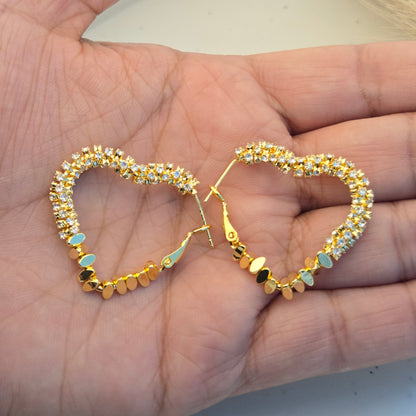 Gilded Heart Pavé & Hammered Gold Hoops