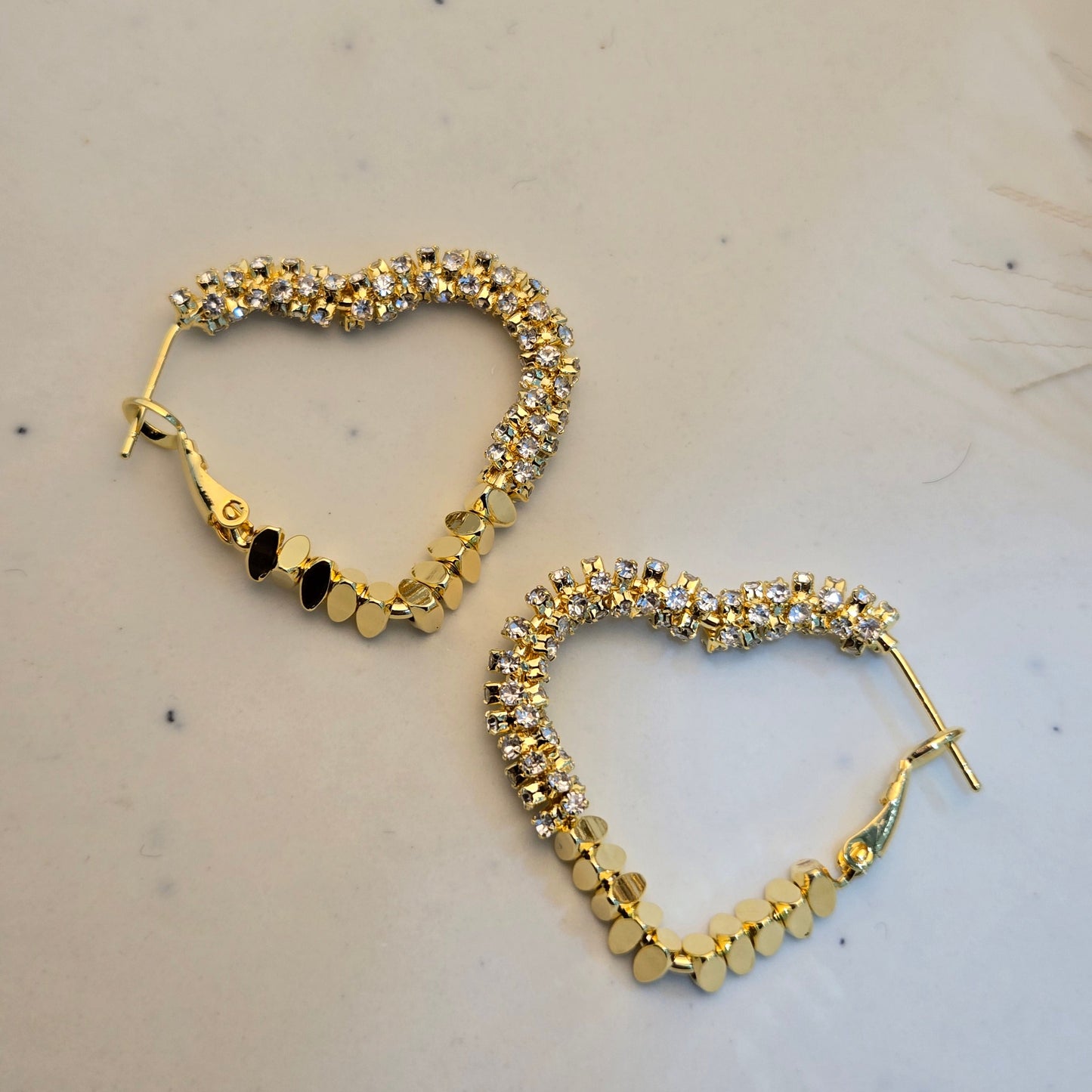 Gilded Heart Pavé & Hammered Gold Hoops